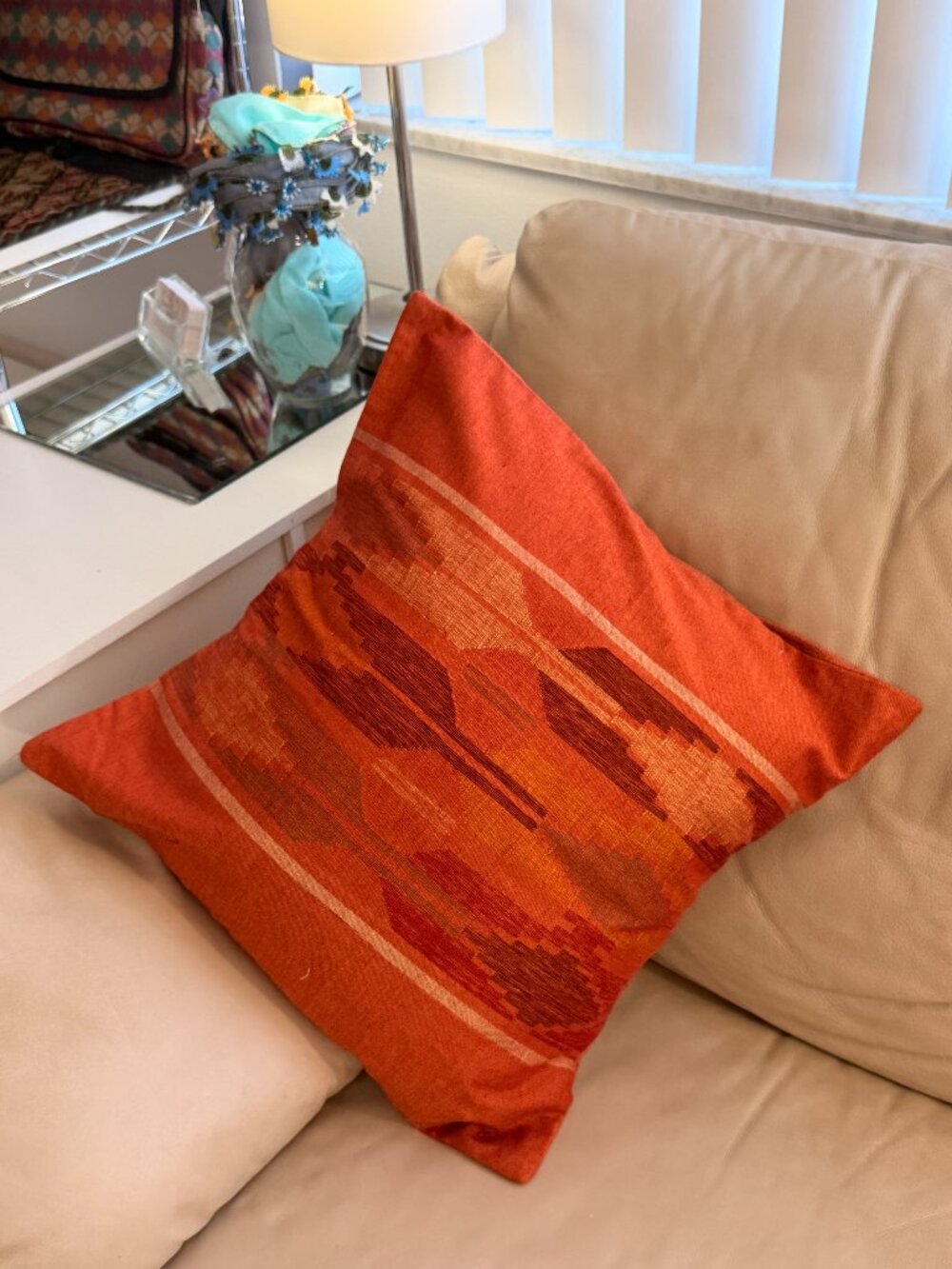 Collectable Nepalese Handwoven Tapestry Dhaka Oranges Pillow 17"18"